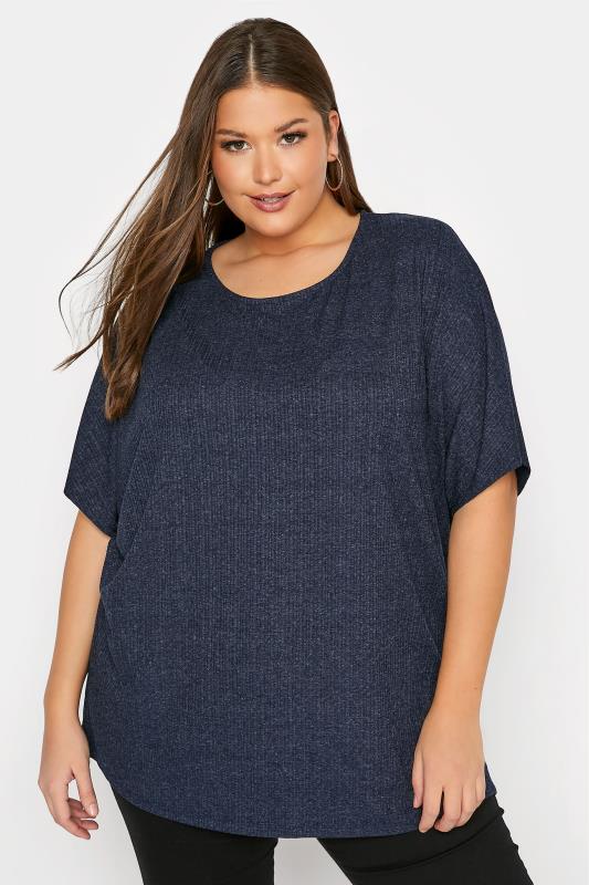 Curve Navy Blue Marl Ribbed Swing Top 1
