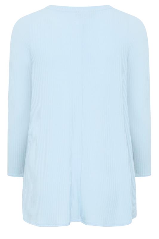 Plus Size Light Blue Long Sleeve Ribbed Swing Top | Yours Clothing 6
