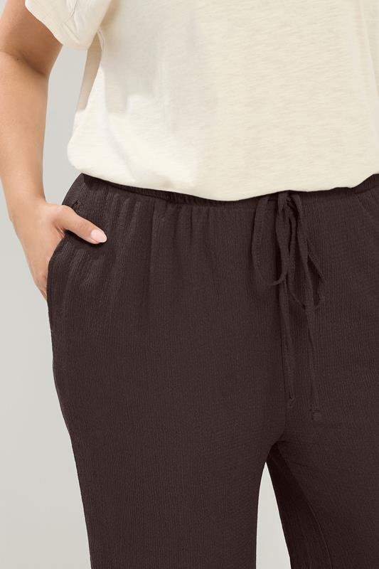 YOURS Plus Size Chocolate Brown Textured Wide Leg Trousers | Yours Clothing 4