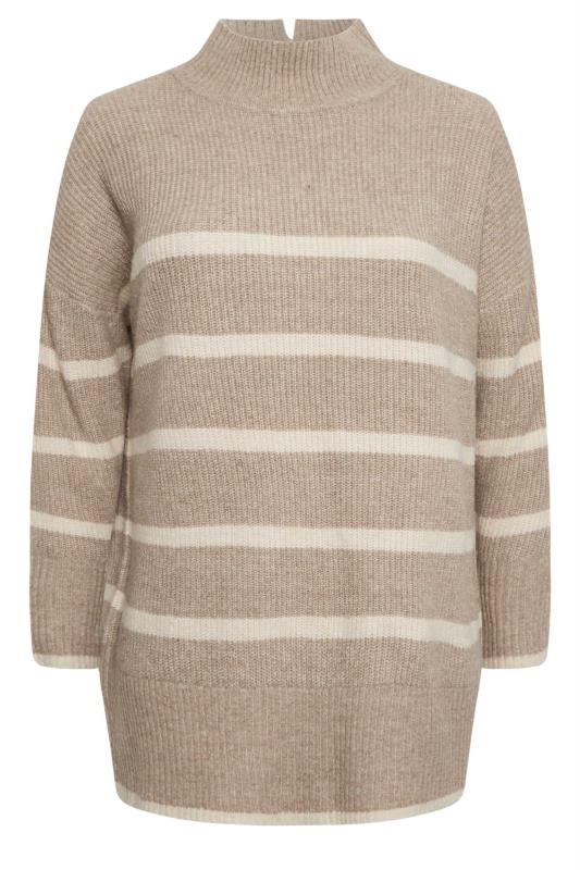 YOURS Curve Plus Size Beige Brown Stripe High Neck Knitted Jumper 6