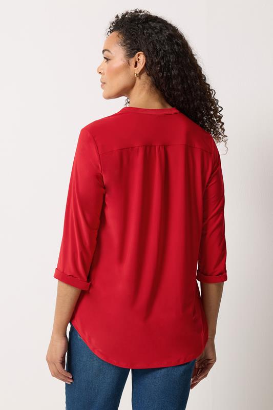 M&Co Red Half Placket Collarless Shirt | M&Co 4