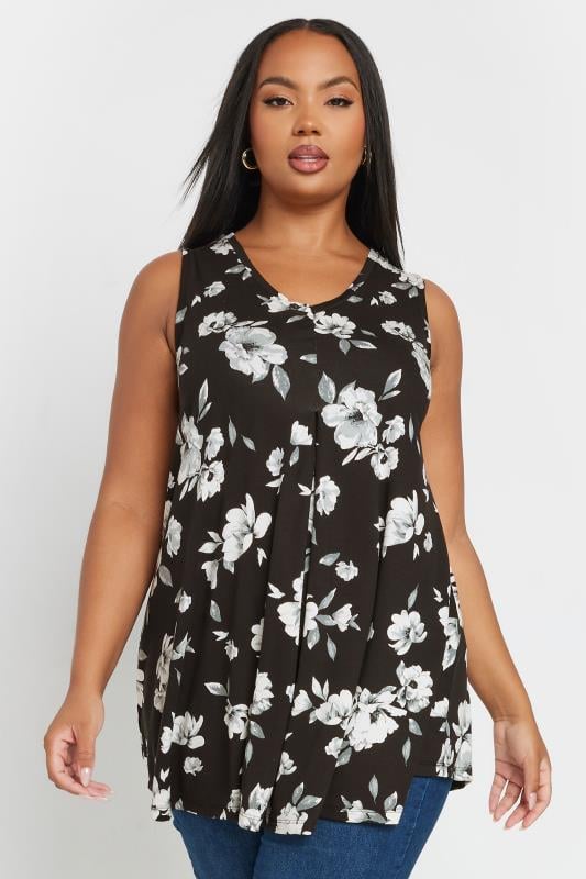  Tallas Grandes YOURS Curve Black Floral Print Swing Vest Top