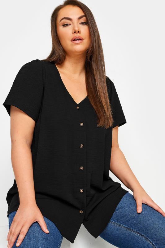 YOURS Plus Size Black Button Front Blouse | Yours Clothing 4