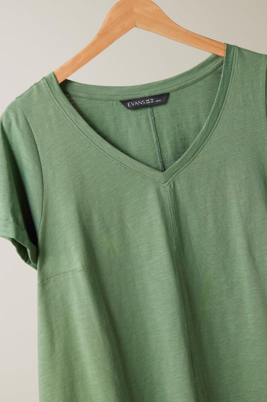 EVANS Plus Size Khaki Green Pure Cotton T-Shirt | Evans 6