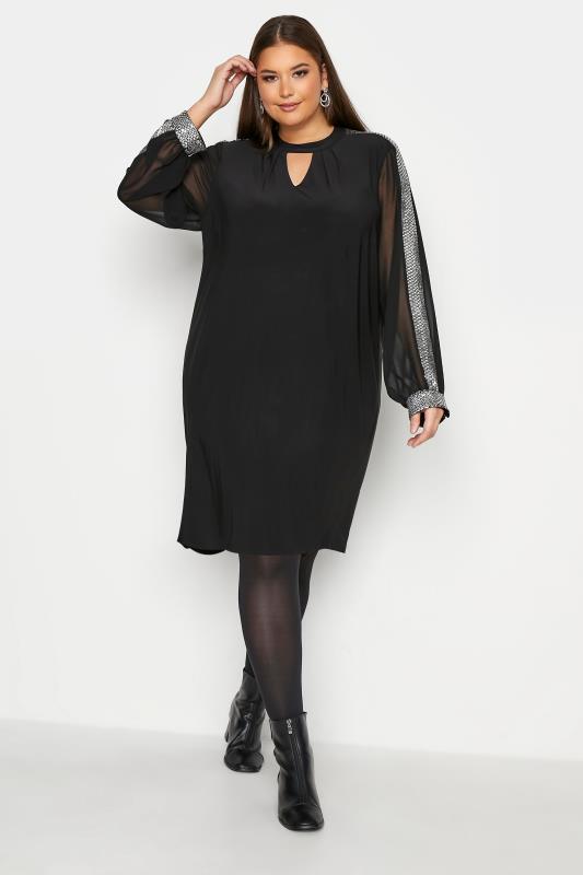  dla puszystych YOURS LONDON Black Sequin Stripe Tunic Dress