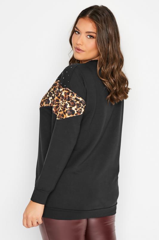 Curve Plus Size Womens Black & Leopard Print Chevron Jumper | Yours Clothing 3