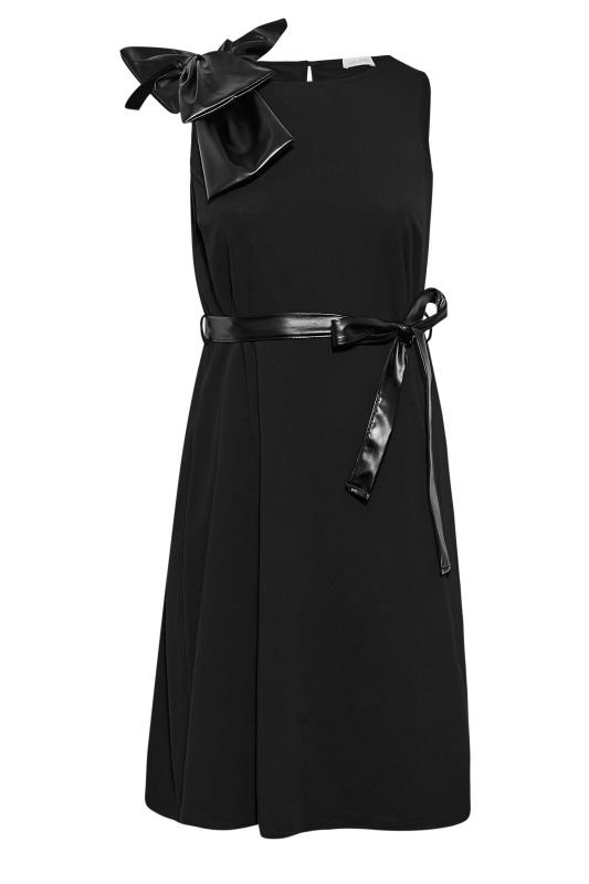 YOURS LONDON Plus Size Black Leather Look Bow Shoulder Midi Skater Dress | Yours Clothing 6