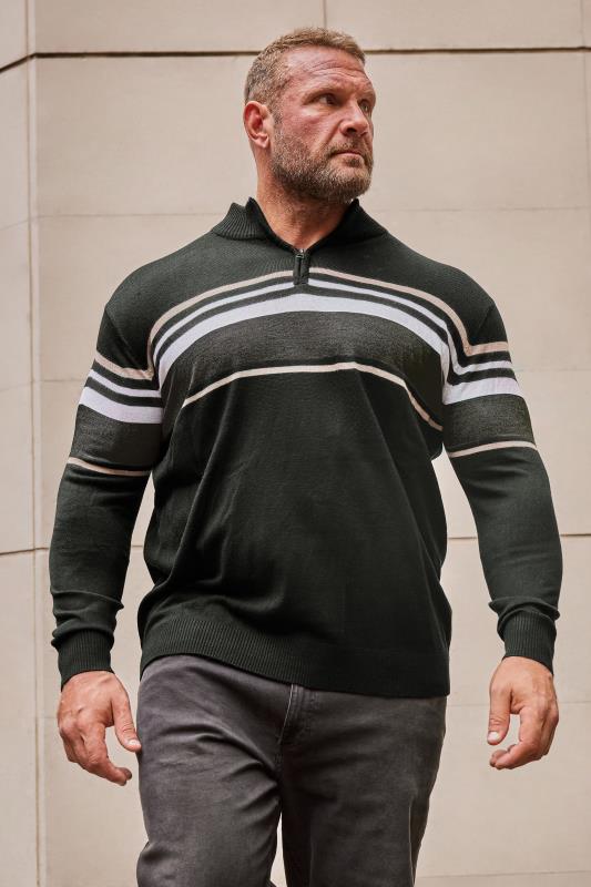 Men's  BadRhino Big & Tall Black Stripe Quarter Zip Knitted Jumper
