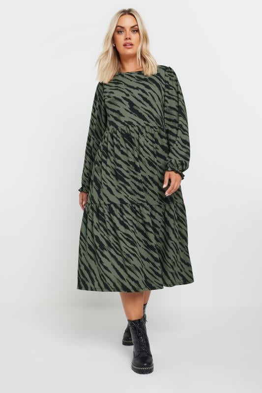  Tallas Grandes YOURS Curve Green Zebra Print Textured Midaxi Dress