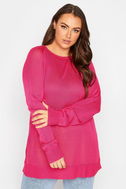 YOURS Curve Pink Fine Knit Jumper | Yours Clothing 1