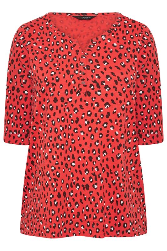 YOURS Plus Size Red Leopard Print Henley T-Shirt | Yours Clothing 6