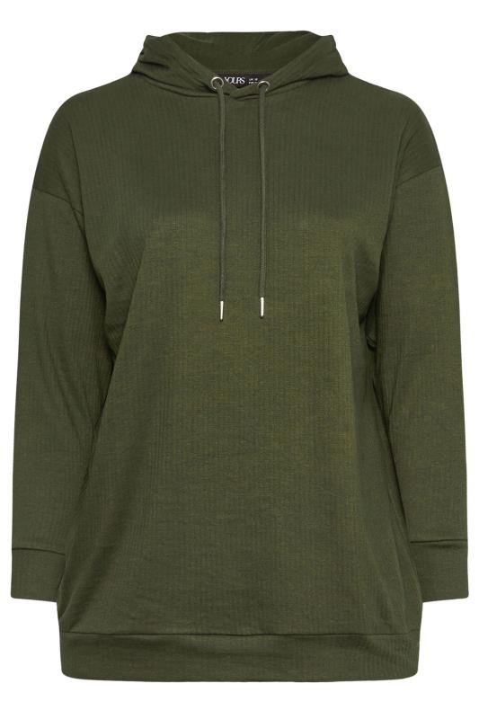 YOURS Plus Size Khaki Green Ribbed Hoodie | Yours Clothing 5