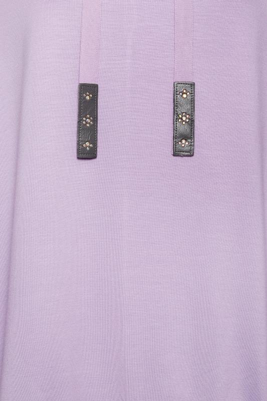 Plus Size Lilac Purple Embellished Tie Hoodie | Yours Clothing 5