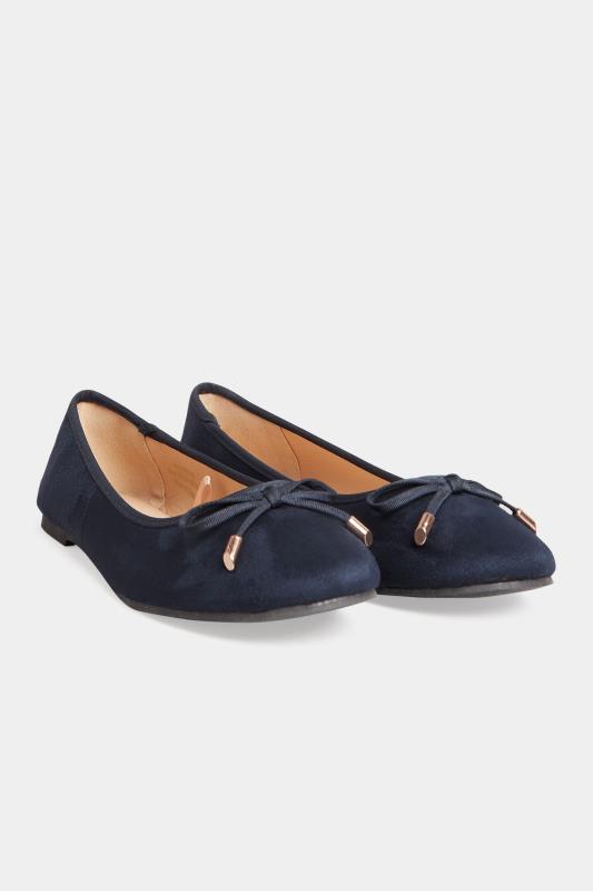 Tall  LTS Navy Blue Faux Suede Ballerina Pumps
