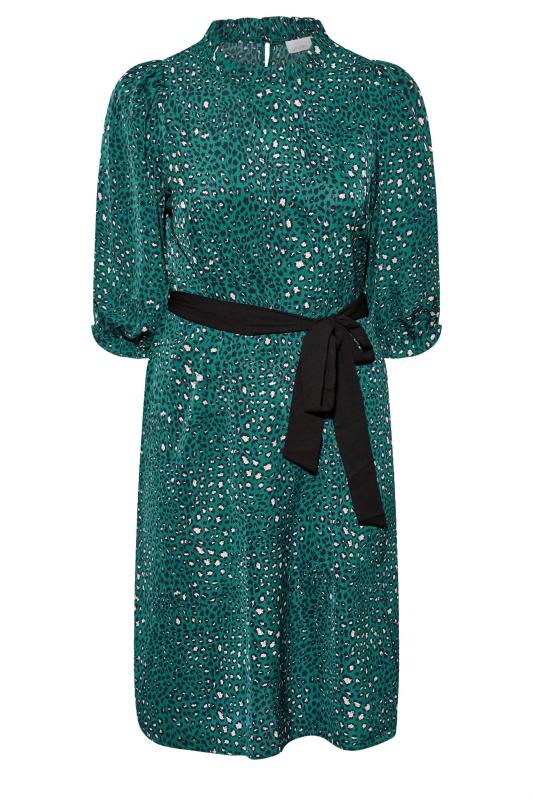 YOURS LONDON Plus Size Green Animal Print Ruffle Neck Dress | Yours Clothing 6