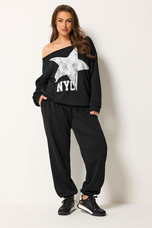 YOURS Plus Size Black NYC Slouch Sweatshirt & Jogger Set | Yours Clothing 1