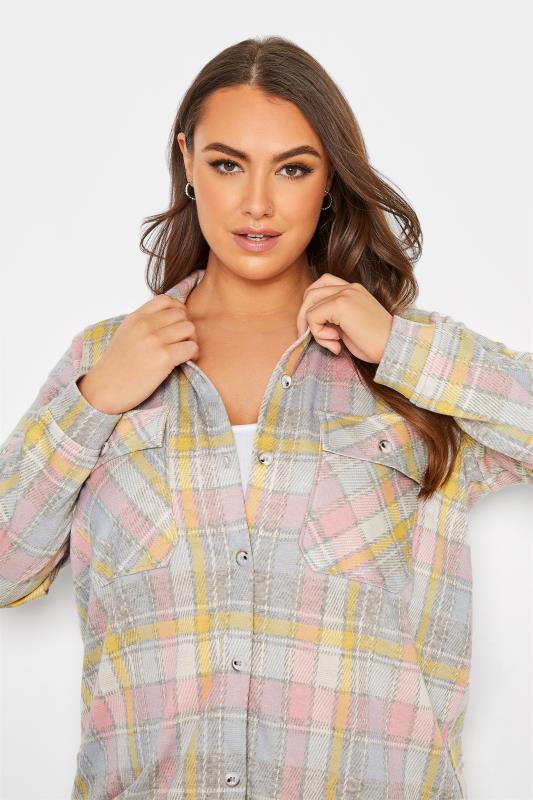 Plus Size Grey & Pink Checked Shacket | Yours Clothing 4
