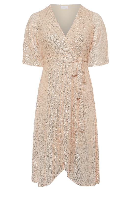 YOURS LONDON Plus Size Champagne Gold Sequin Wrap Dress | Yours Clothing  5