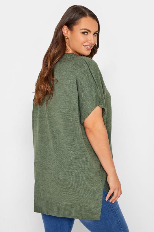 Plus Size Curve Khaki Green V-Neck Knitted Vest | Yours Clothing 3