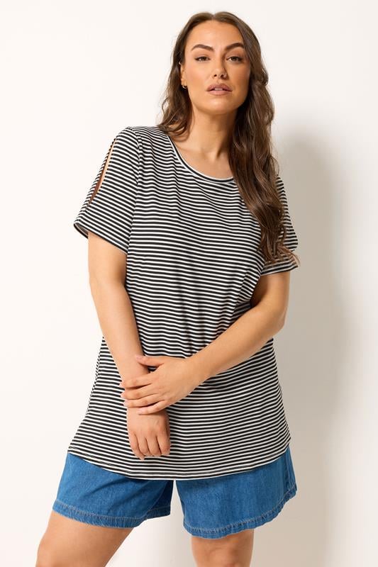 YOURS camiseta con vuelo a rayas negras