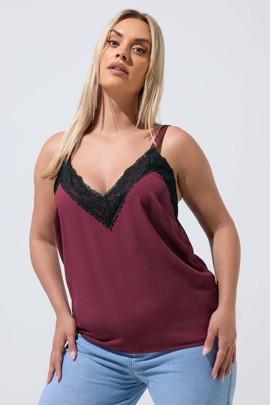LIMITED COLLECTION Plus Size Burgundy Red Lace Vest Top | Yours Clothing 1