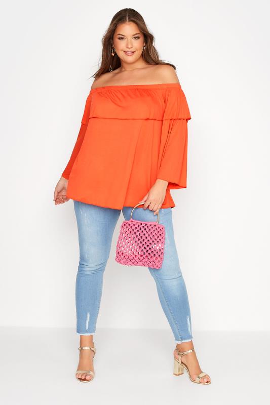 LIMITED COLLECTION Curve Orange Frill Bardot Top 2