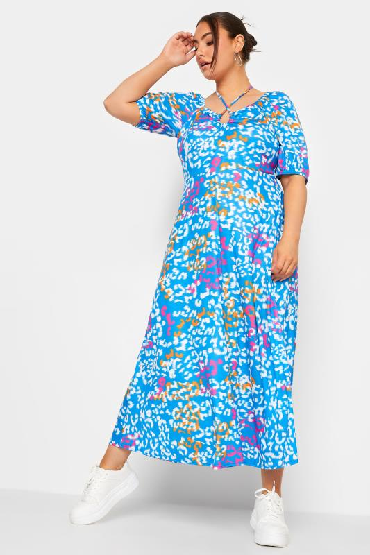 Plus Size  LIMITED COLLECTION Curve Blue Animal Print Tie Front Maxi Dress