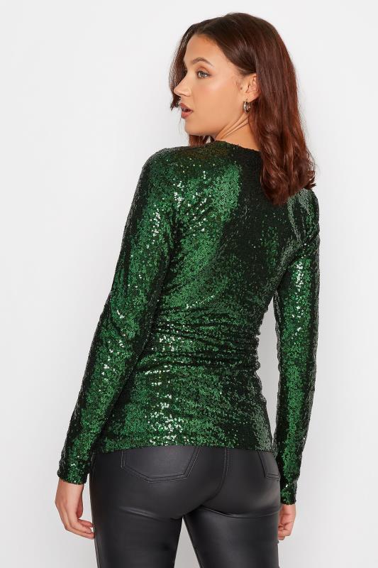 LTS Tall Women's Green Sequin Embellished Wrap Top | Long Tall Sally 3