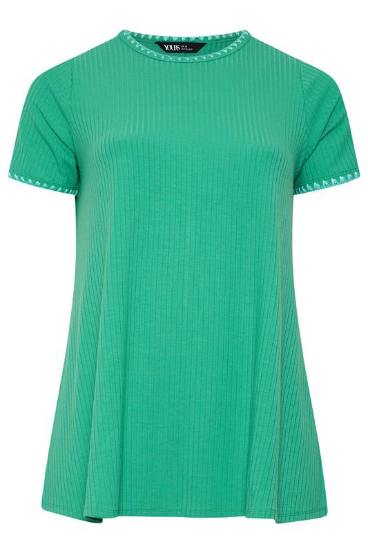 YOURS Plus Size Green Contrast Stitch Swing T-Shirt | Yours Clothing 5
