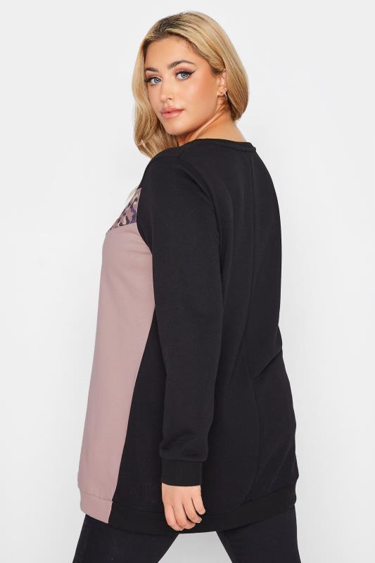 Plus Size Curve Black & Pink Leopard Print Colour Block Sweatshirt | Yours Clothing  3