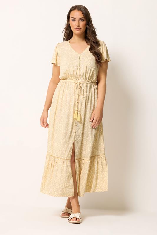 YOURS Curve Yellow Ditsy Floral Print Maxi Dress | Yours Clothing 1