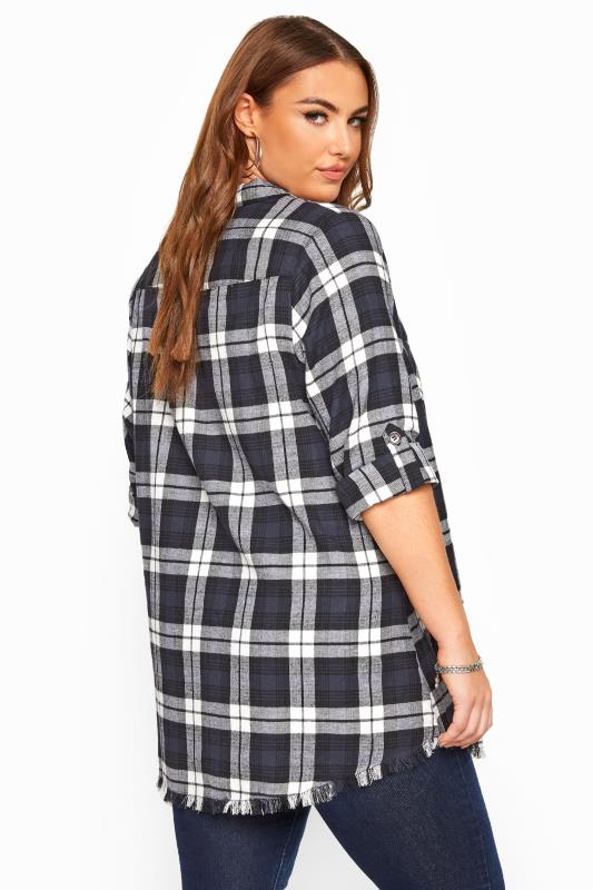 Black \u0026 White Check Frayed Hem Shirt 