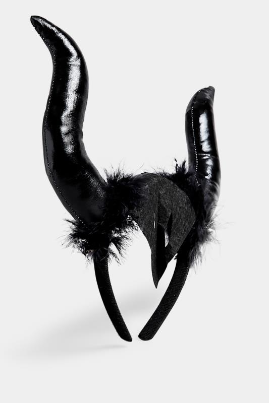 Black Faux Fur Trim Horn Headband 2