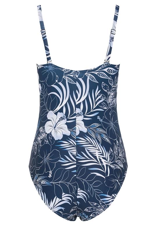 M&Co Navy Blue Tropical Print Twist Front Swimsuit | M&Co 7