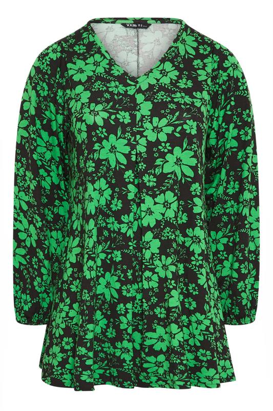 Plus Size Green Long Sleeve Floral Print Swing Top | Yours Clothing 6