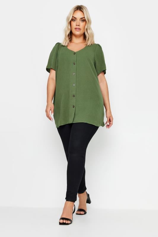 YOURS Plus Size Khaki Green Button Up Blouse | Yours Clothing  2