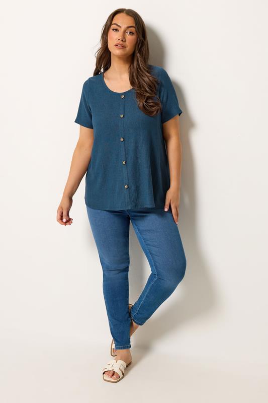 YOURS Plus Size Blue Crinkle T-Shirt | Yours Clothing 1