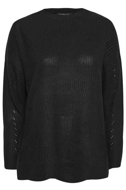 YOURS Plus Size Black Drop Shoulder Knitted Jumper | Yours Clothing 5