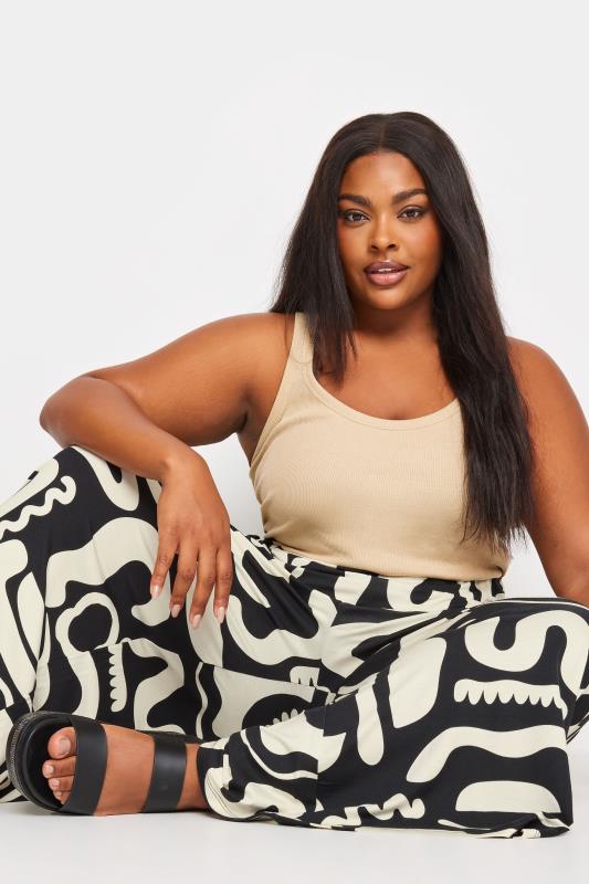 YOURS Plus Size Black & White Abstract Print Midaxi Culottes | Yours Clothing 4