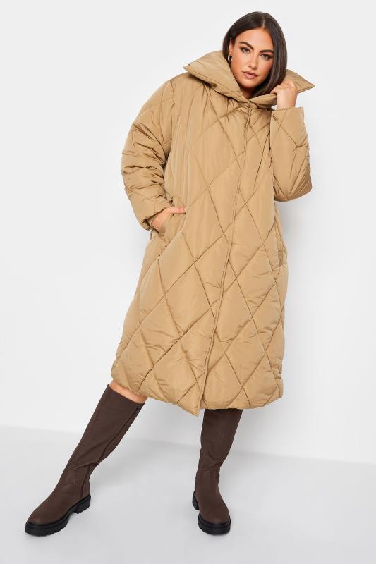 YOURS Plus Size Beige Brown Quilted Puffer Coat | Yours Clothing