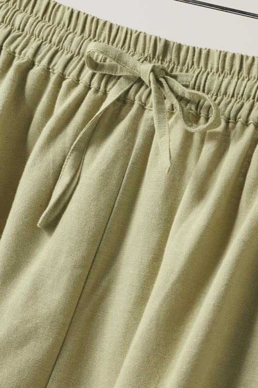 EVANS Plus Size Khaki Green Linen Shorts | Evans 8