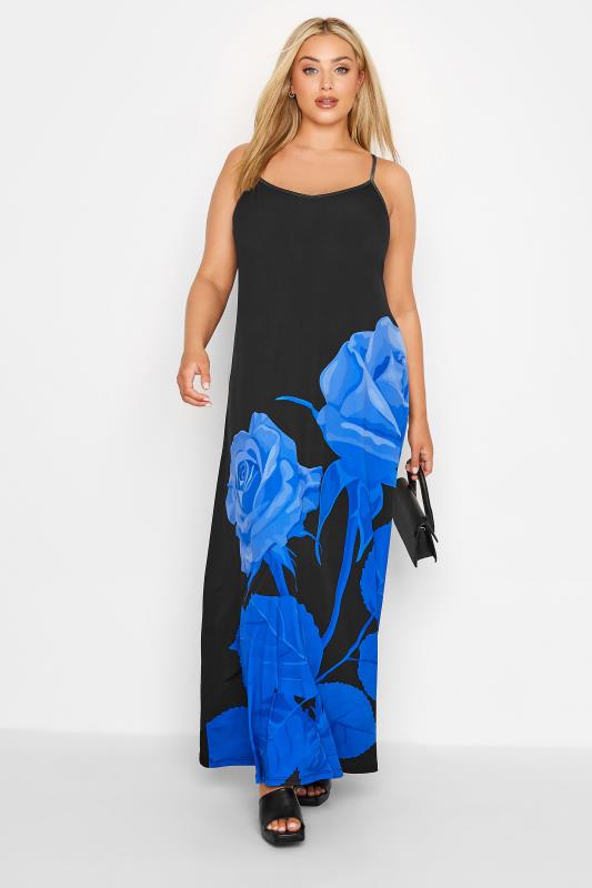 Curve Black Floral Print Maxi Slip Dress 2