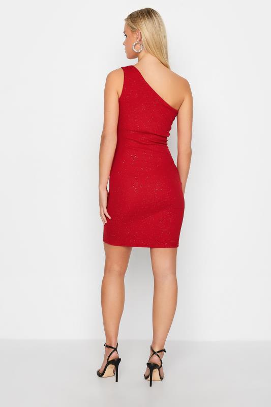 Petite Red Glitter One Shoulder Mini Dress | PixieGirl 3