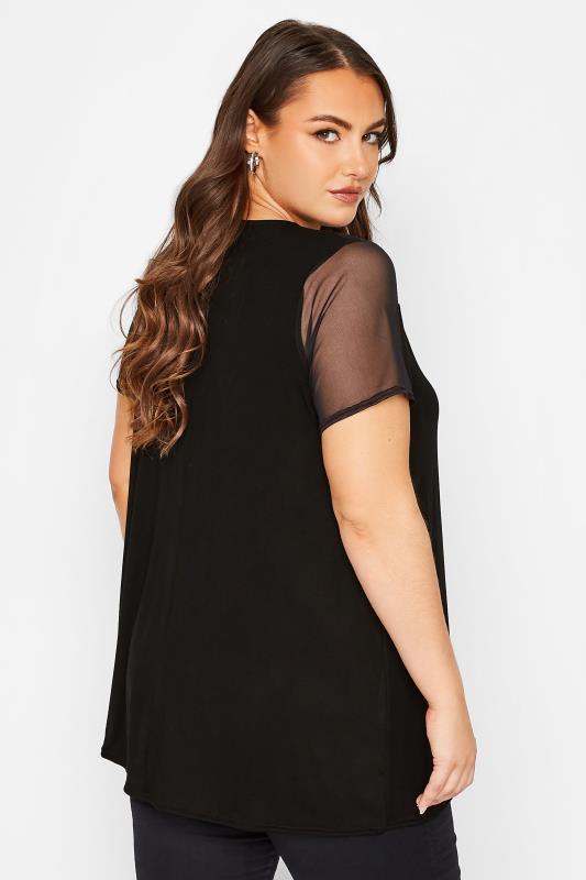 Curve Black Short Sleeve Mesh Top | Yours Clothing 3
