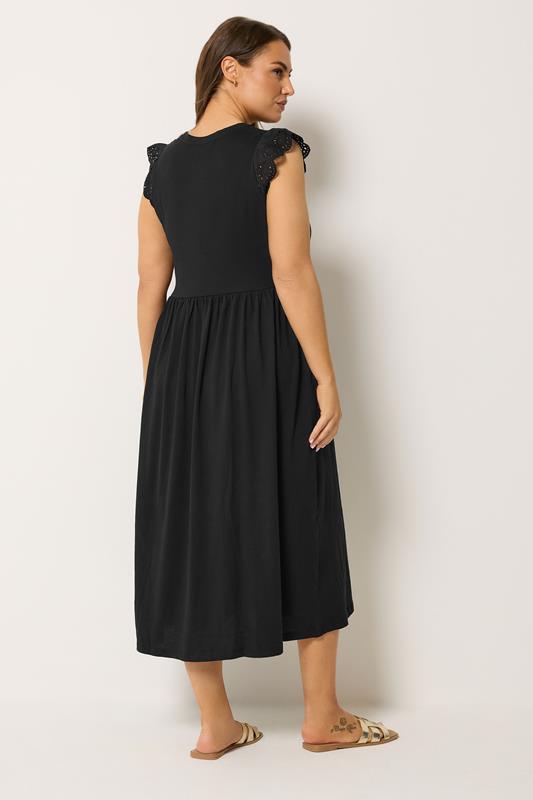 YOURS Plus Size Black Broderie Sleeve Maxi Dress | Yours Clothing 2