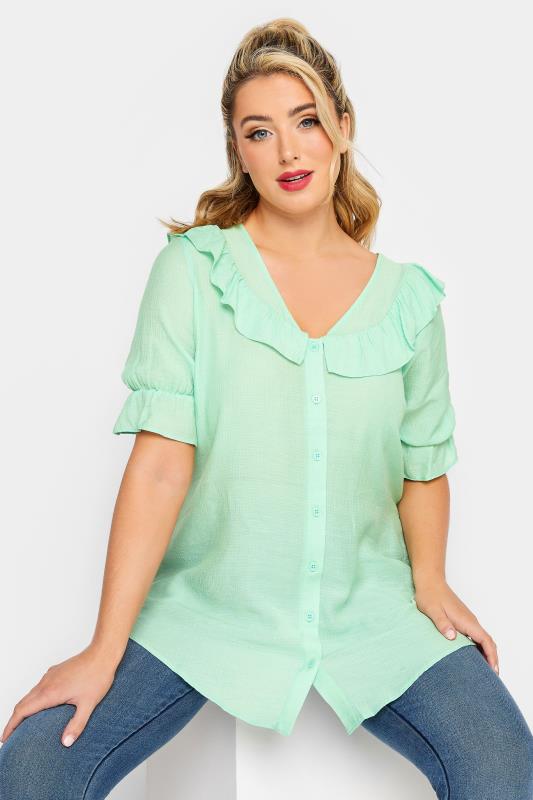 LIMITED COLLECTION Plus Size Mint Green Frill Blouse | Yours Clothing 1