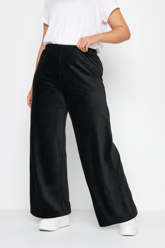 YOURS Plus Size Black Cord Wide Leg Trousers | Yours Clothing 1