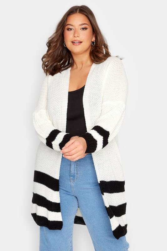 YOURS Curve Plus Size White Stripe Cardigan | Yours Clothing  1
