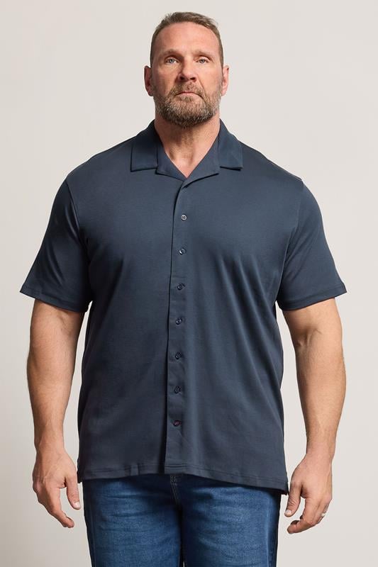  D555 Big & Tall Chemise d'été bleu marine à manches courtes