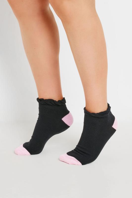 YOURS 4 PACK Plus Size Black Contrast Heel Ankle Socks | Yours Clothing  2